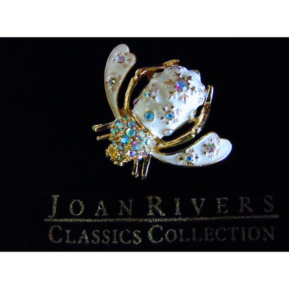 VTG Joan Rivers Gold Crystal Winter Snowflake BEE PIN Brooch Aurora Borealis - Picture 2 of 5